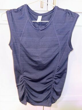 Athleta Blue Ruched Sleeveless Workout Top XS Back Zip Pocket